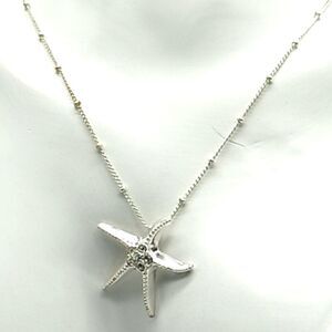 AVON Silver Plated Beaded Chain Rhinestone Starfish Pendant Necklace Signed